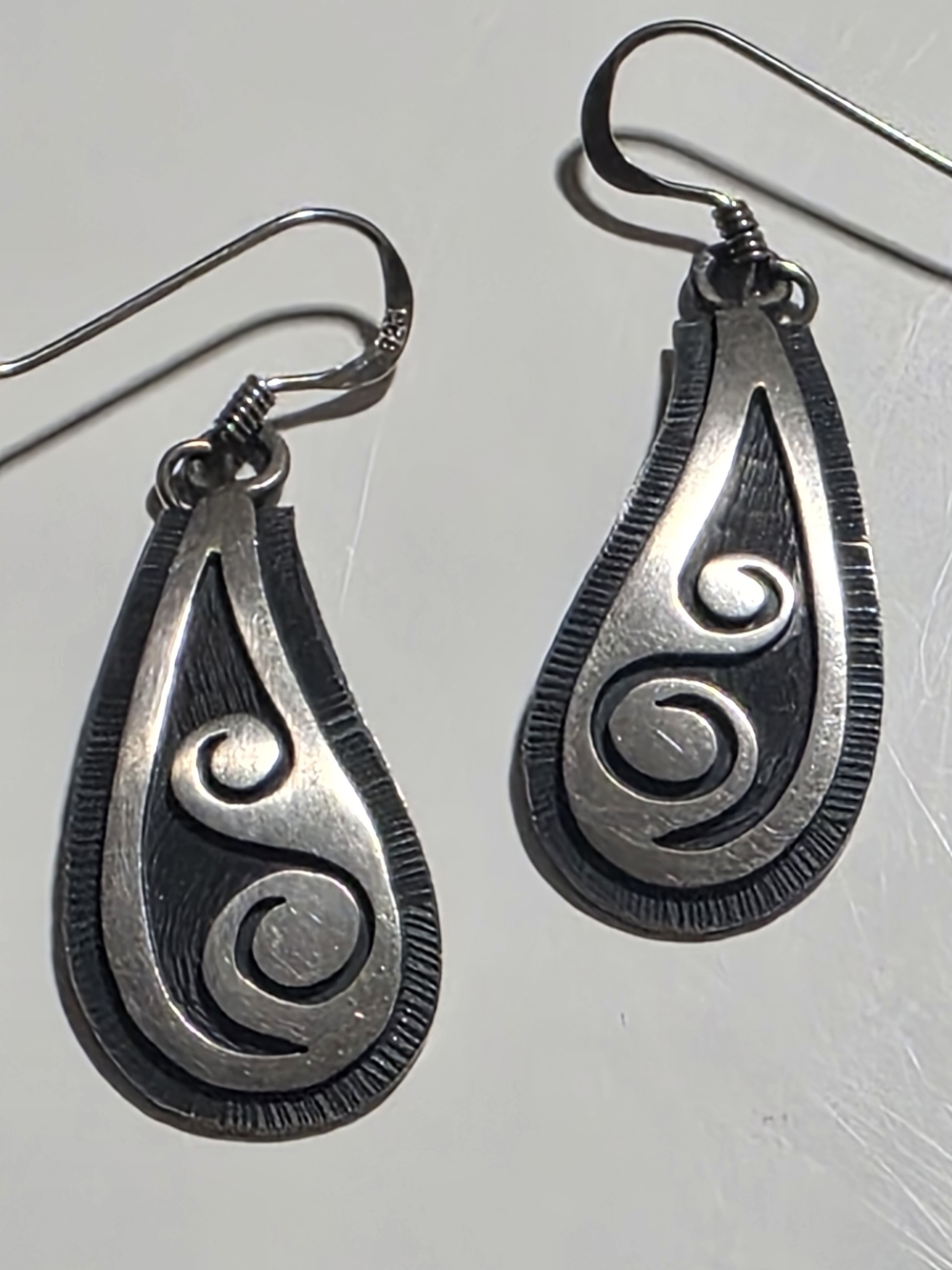 Hopi Sterling Overlay Wave Earrings